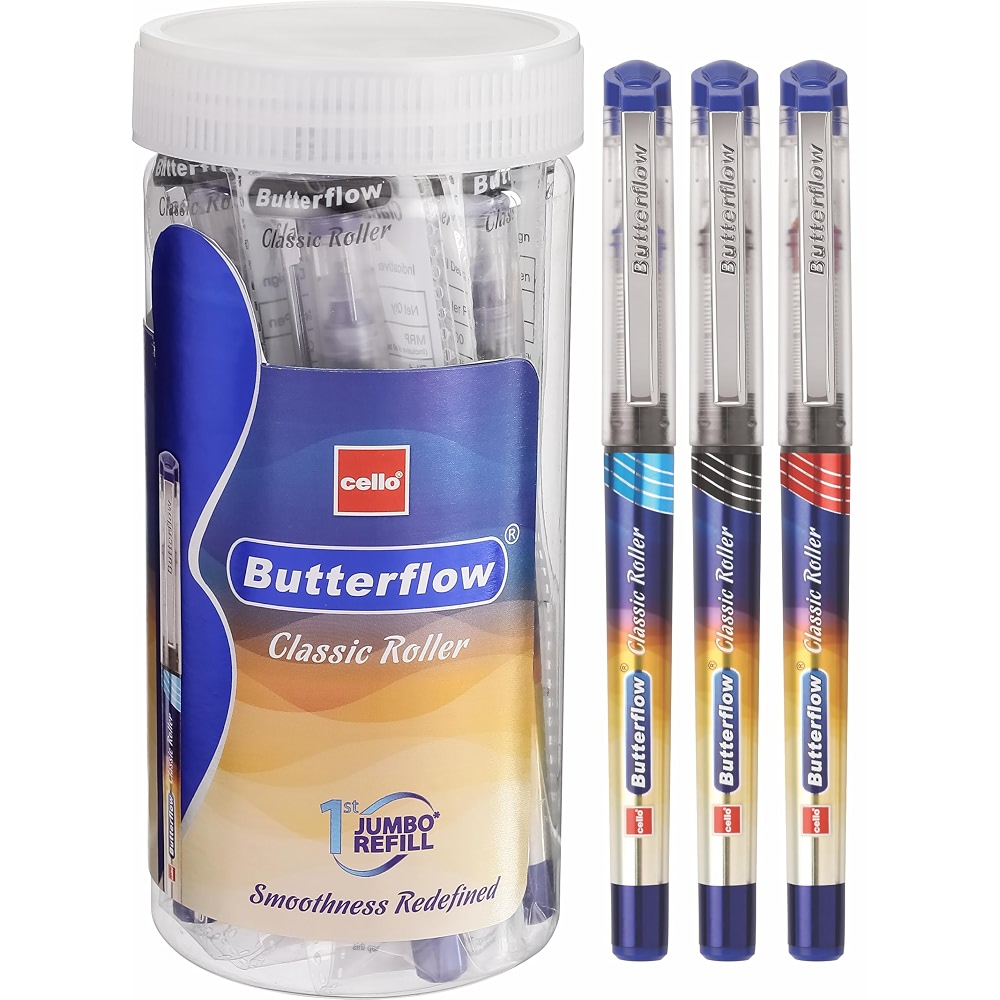 Butterflow Ink Cello Butterflow Classic Roller Pen Set | Pack of 10 Roller Pens | 7 ...