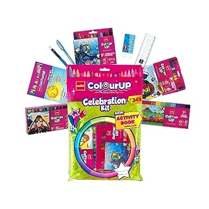 cello plastic colourup celebration kit  colour set for kids with crayons sketch pens coloured pens amp activity book  gift for kids39 birthdays amp new year gift
