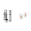 Cello Easy Style Stainless Steel Flask, 500ml, Silver + Orange Lily Opalware Sisely Mug Set, 2-Pieces, White, 270ml Combo