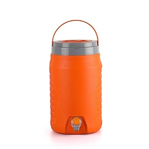 cello igloo thermos water jug for travel 6 litre orange  easy to fill easy to carry handle keeps water cold for long hours twist and pour tap insulated water jug for picnic home factory amp workshop