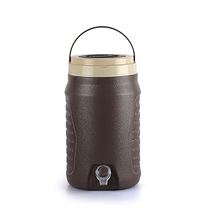 cello igloo thermos water jug for travel 6 litre brown  easy to fill easy to carry handle keeps water cold for long hours twist and pour tap insulated water jug for picnic home factory amp workshop