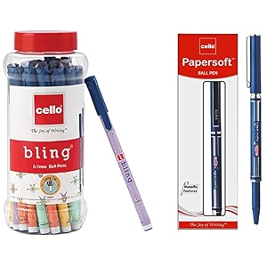 cello papersoft ball pen - blue bling pastel ball pens 25 pens jar - blue
