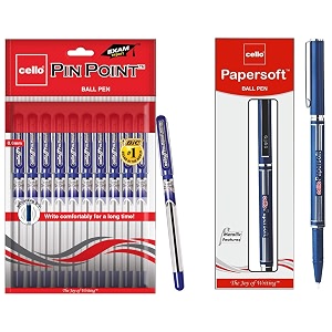 cello papersoft ball pen - blue pinpoint ballpoint pens - blue pack of 10