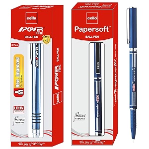 cello papersoft ball pen pack of 10 pens - blue power ball pen - pack of 10 blue