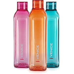 cello venice plastic water bottle  unbreakable and hygienic  perfect for staying hydrated at the schoolcollege work gym and outdoor adventures water bottle  1 litre  set of 3 assorted