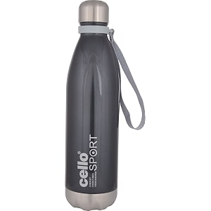 cello scout stainless steel insulated water bottle with wrist strap  double walled bottle  leakproof  ideal for outdoor activities office home amp school college  500ml black