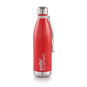 cello scout stainless steel insulated water bottle with wrist strap  double walled bottle  leakproof  ideal for outdoor activities office home amp school college  750ml red