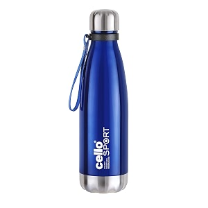 cello scout stainless steel insulated water bottle with wrist strap  double walled bottle  leakproof  ideal for outdoor activities office home amp school college  500ml blue