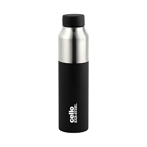 cello arctic stainless steel water bottle for office amp daily use 1000 ml black  isi certified fridge safe easy grip stylish colorful rustproof amp leakproof steel water bottle for travel gym college