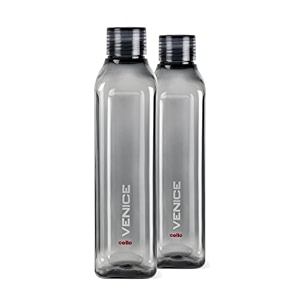 cello venice plastic water bottle  unbreakable and hygienic  perfect for staying hydrated at the schoolcollege work gym and outdoor adventures water bottle  1 litre  set of 2 black