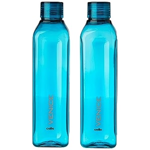 cello venice water bottles set of 2 1000ml each green  food grade unbreakable bottle set for office leakproof lightweight backpack reusable set of fridge pet bottles for kitchen travel gifting