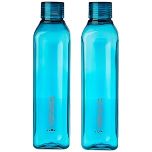 cello venice water bottles set of 2 1000ml each green  food grade unbreakable bottle set for office leakproof lightweight backpack reusable set of fridge pet bottles for kitchen travel gifting