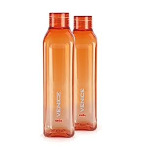 cello venice plastic water bottle  unbreakable and hygienic  perfect for staying hydrated at the schoolcollege work gym and outdoor adventures water bottle  1 litre  set of 2 orange