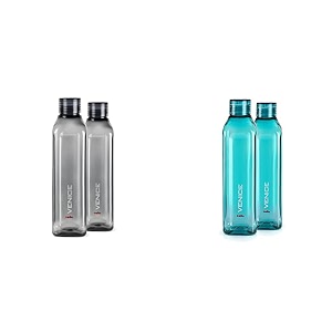 cello venice plastic water bottle 1 litre set of 2 black amp venice plastic water bottle 1 litre set of 2 green combo