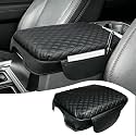 Center Console Cover for 2023-2026 Super Duty Ford F250 F350 F450 F550(Bucket Seat Only) Armrest Cover Accessories PU Leather Armrest Seat Box Cover Protector with Pockets Storage Bag