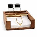 CentraLit Napkin Holder for Table with Salt and Pepper Set Bottles | Tissue Paper Holder Stand | Acacia Wood Napkin Holder with Gold Handle | Dining Table Organizer