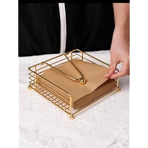 centralit napkin holder for dining table - square shaped with weighted arm - modern tissue paper holder for kitchen restaurant farmhouse gold - diwali decoration - hotel tableware gold