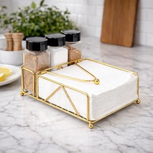 centralit napkin holder for dining table tissue paper organiser with 2 bottles salt and pepper shakers -salt pepper sprinkler for kitchen restaurant- diwali decoration - hotel tableware gold
