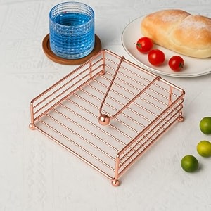centralit napkin holder for dining table - with weighted arm - modern tissue paper organiser tissue roll holder for kitchen restaurant farmhouse diwali decoration - hotel tableware rose gold