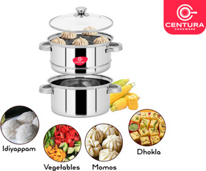 centura stainless steel 2-tier steamer 45l for cookingboilingbakingdeepfry - 20cm stainless steel steamer