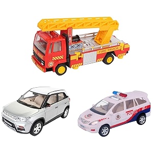 centy toys plastic brezza pull back car multicolor amp fire ladder truck yellow amp plastic pull back police car maroon kid