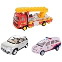 Centy Toys Plastic Brezza Pull Back Car (Multicolor) &amp; Fire Ladder Truck, Yellow &amp; Plastic Pull Back Police Car, Maroon, Kid