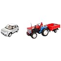 Centy Toys Plastic Brezza Pull Back Car (Multicolor) &amp; Trolley Tractor (Colors May Vary), Kids