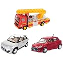 Centy Toys Plastic Brezza Pull Back Car (Multicolor) &amp; Fire Ladder Truck, Yellow &amp; Alloy Drift Car, Pack of 1, Multicolour