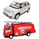 Centy Toys Plastic Brezza Pull Back Car (Multicolor)&amp;Krasa Centy Fire Plastic Tender-Color May Vary(Red), Kid