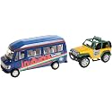 Centy Toys Plastic Pull Back School Bus and Safari Car - Yellow and Multicolour, 1 Vehicle Each - Adult