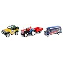 Centy Toys Plastic Pull Back School Bus, Yellow Safari Car, Multicolour Trolley Tractor (Colors May Vary), Adult