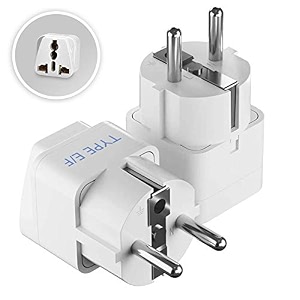 ceptics european plug adapter india to europe adapter schuko - type ef travel adapter europe - ce certified - rohs compliant - white - 2 pack - 5 years warranty