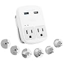 Ceptics Universal Travel Adapter, Dual USB (QC 3.0) + 2 US outlets + USB-C Cable, Use with Chargers, Cell Phones, Laptops, 6 Plug attachments for Worldwide use (Does Not Convert Voltage) (WPS-2B)