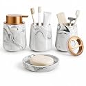 Ceramic Bathroom Accessory Set, 4 Piece Marble Bathroom Countertop Organizer Includes Soap Dispenser, Toothbrush Holder, Tumbler & Soap Dish, Elegant Modern Bath Decor