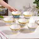 Ceramic Bowl Set of 6, Multicolour Decorative Serving Bowls, Microwave &amp; Dishwasher Safe Ceramic Bowls for Cereal, Soup, Snacks, Dessert, Salad; Multicolour Gift Set for Home