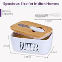 Ceramic Butter Container with Wooden Lid & Butter Knife – Large Butter Dish for Kitchen Counter, Airtight Butter Keeper for Soft Butter, Elegant Ceramic Butter Box for Storage