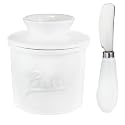 Ceramic Butter Crock with Lid &amp; Spreader Knife, Butter Keeper - Ideal Butter Storage &amp; Countertop Butter Dish, White