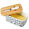 Ceramic Butter Dish with Lid and Knife for Countertop, Floral Blossom