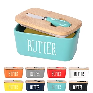 ceramic butter dish with wooden lid lxmons large butter container keeper storage with stainless steel butter knife spreader bamboo cover and silicone sealing ring for west east coast butter green