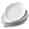 Ceramic Dinner Plates Set of 6, 10 Inch White Embossed Plates Oval