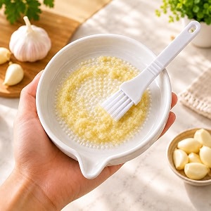 ceramic garlic grater plate with brush  manual garlic ginger grinder amp crusher with filter amp pour spout  mini grater dish for garlic ginger turmeric nutmeg fruits amp vegetables
