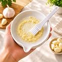 Ceramic Garlic Grater Plate with Brush | Manual Garlic Ginger Grinder & Crusher with Filter & Pour Spout | Mini Grater Dish for Garlic, Ginger, Turmeric, Nutmeg, Fruits & Vegetables