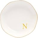 Ceramic Jewelry Tray Initial Ring Dish Personalized N-Monogrammed Engagement Wedding Gifts, for Birthday Mother's Day Christmas for Women, Ceramic White 4.75" (N)
