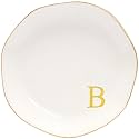 Ceramic Jewelry Tray Initial Ring Dish Personalized B-Monogrammed Engagement Wedding Gifts, for Birthday Mother's Day Christmas for Women, Ceramic White 4.75" (B)