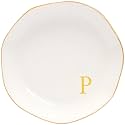 Ceramic Jewelry Tray Initial Ring Dish Personalized P-Monogrammed Engagement Wedding Gifts, for Birthday Mother's Day Christmas for Women, Ceramic White 4.75" (P)