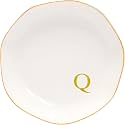 Ceramic Jewelry Tray Initial Ring Dish Personalized D-Monogrammed Engagement Wedding Gifts, for Birthday Mother's Day Christmas for Women, Ceramic White 4.75" (Q)