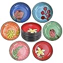 Ceramic Pasta Bowls Set of 6 - Floral Design 8 inch 23 oz Serving Bowls, Colorful Dinner Bowls for Soup,Salad, and Pasta, Kitchen, Microwave, Dishwasher Safe
