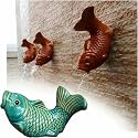Ceramic Pond spitters, Koi Fish Outdoor Wall Water Fountain Garden Decor for Pond Automatic Circulation Water Landscaping Ornaments