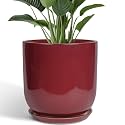 Ceramic Pots for Plants - 12 Inch Plant Pot Indoor with Drainage Hole and Saucer Large Planter Outdoor Flower Pot for Home Patio Office Decor Red