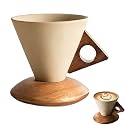 Ceramic Pour Over Coffee Dripper Set with Natural Wooden Handle & Base, Modern Filter Coffee Maker for Home Brewing, Gift for Coffee Lovers